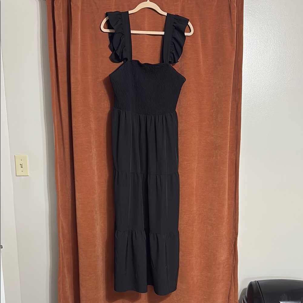 Black Maxi Flutter Sleeve Dress